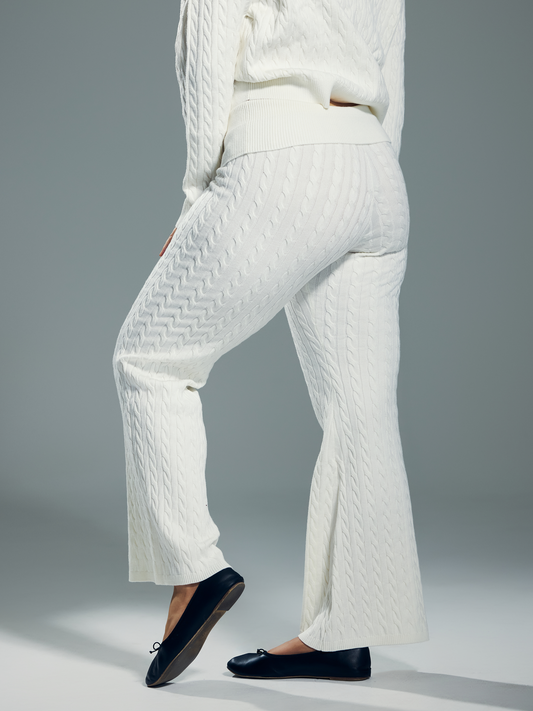 Cable Knit Fold Over Flare Pants