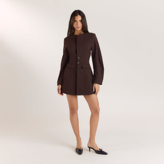 Structured Blazer Dress - Chocolate
