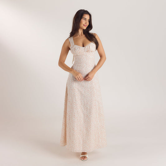 Corset Back Maxi Dress - Cream Floral