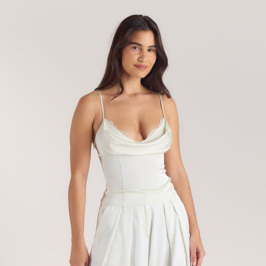 Satin Cowl Neck Cami Top - Cream