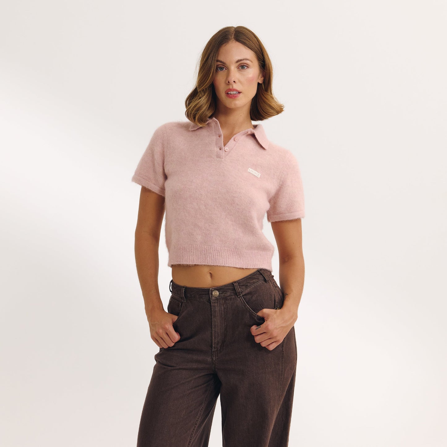 Knitted Polo Top - Pink