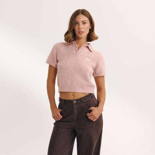 Knitted Polo Top - Pink