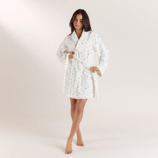 Towelling Bathrobe - White Print