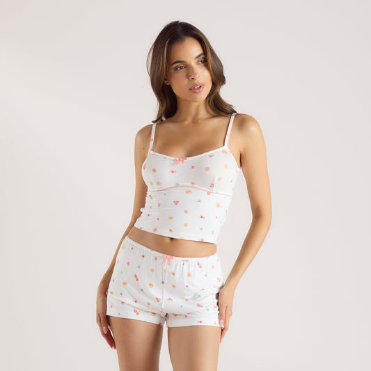 Modal Cami Pyjama Top - White Fruits