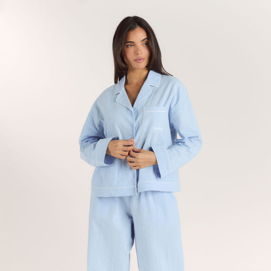 Textured Cotton Pyjama Shirt - Blue