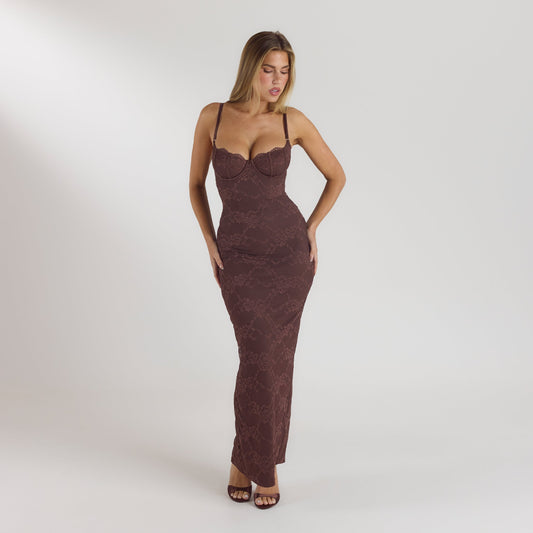 Blossom Maxi Dress with Bodysuit - Chocolate