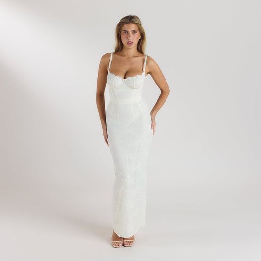 Blossom Maxi Dress with Bodysuit - Cream