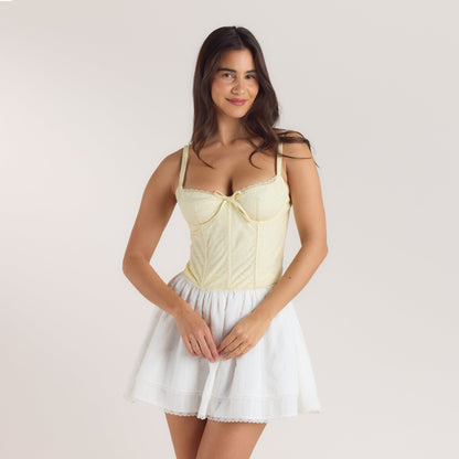 Lace Trim Corset Top - Lemon Floral