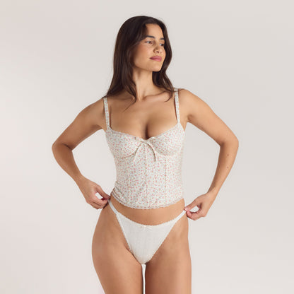 Lace Trim Corset Top - Pink Floral