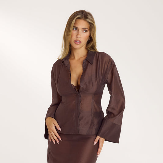 Fitted Sheer Shirt - Chocolate