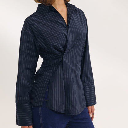 Asymmetric Shirt - Navy Pinstripe