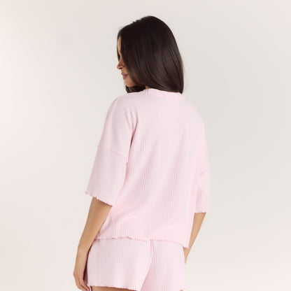 Soft Waffle Pyjama Top - Pink