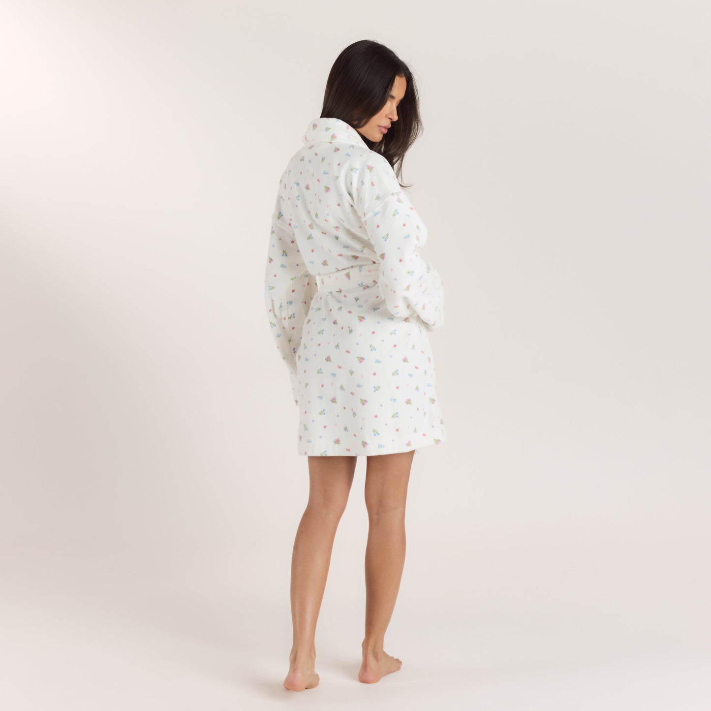 Towelling Bathrobe - White Print