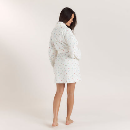 Towelling Bathrobe - White Print