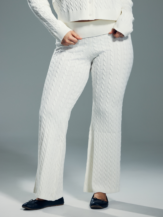 Cable Knit Fold Over Flare Pants