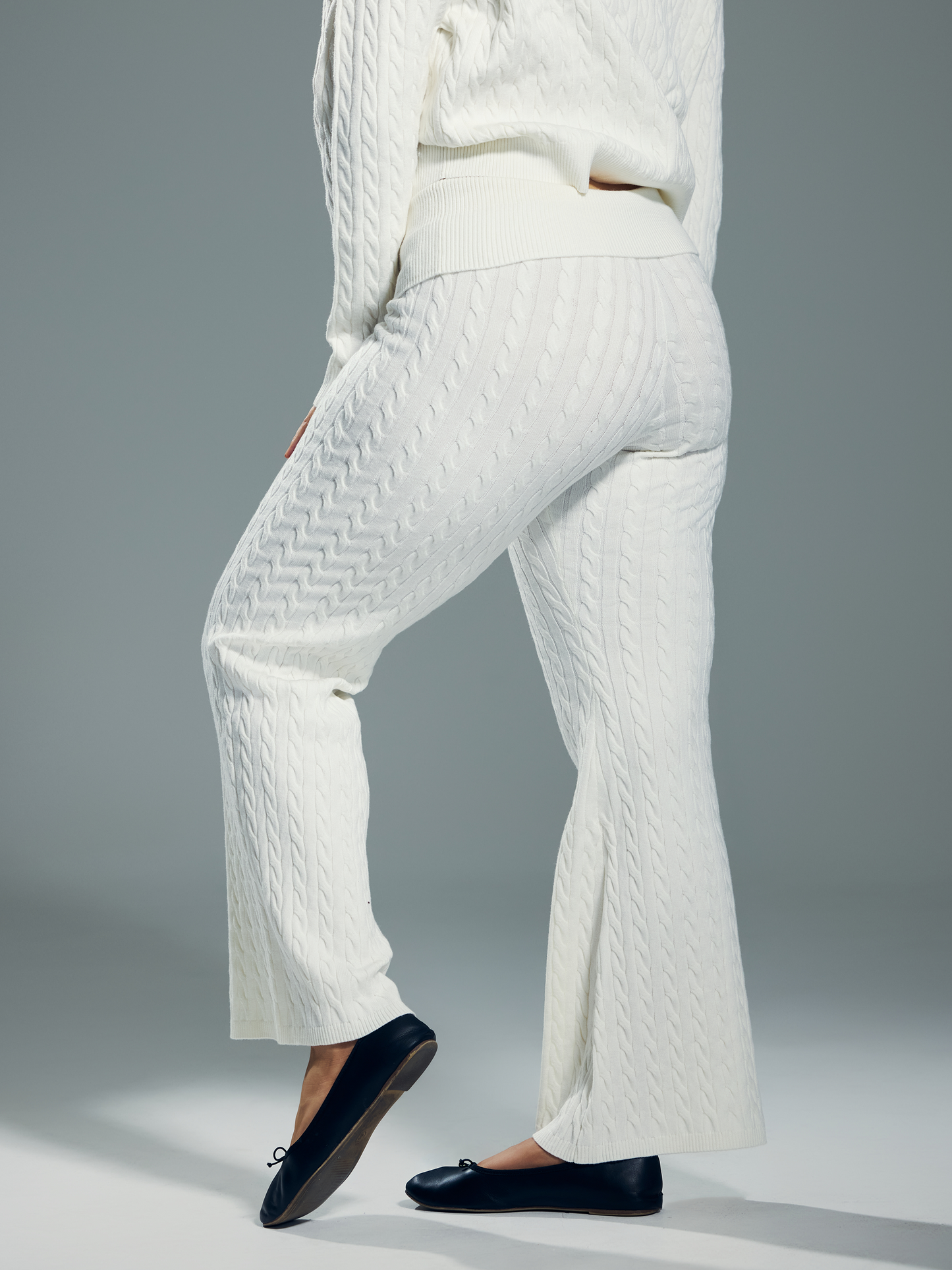 Cable Knit Fold Over Flare Pants