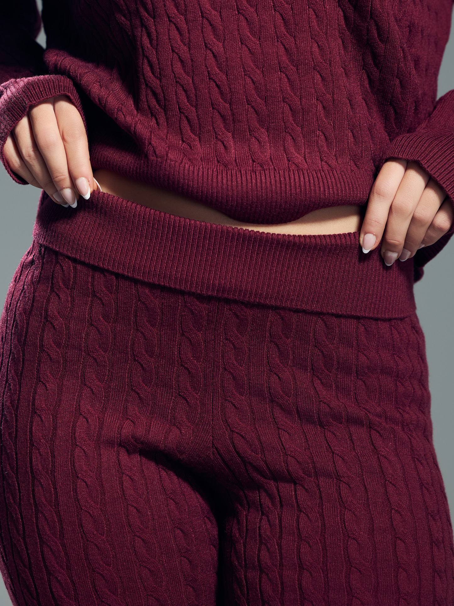 Cable Knit Fold Over Flare Pants