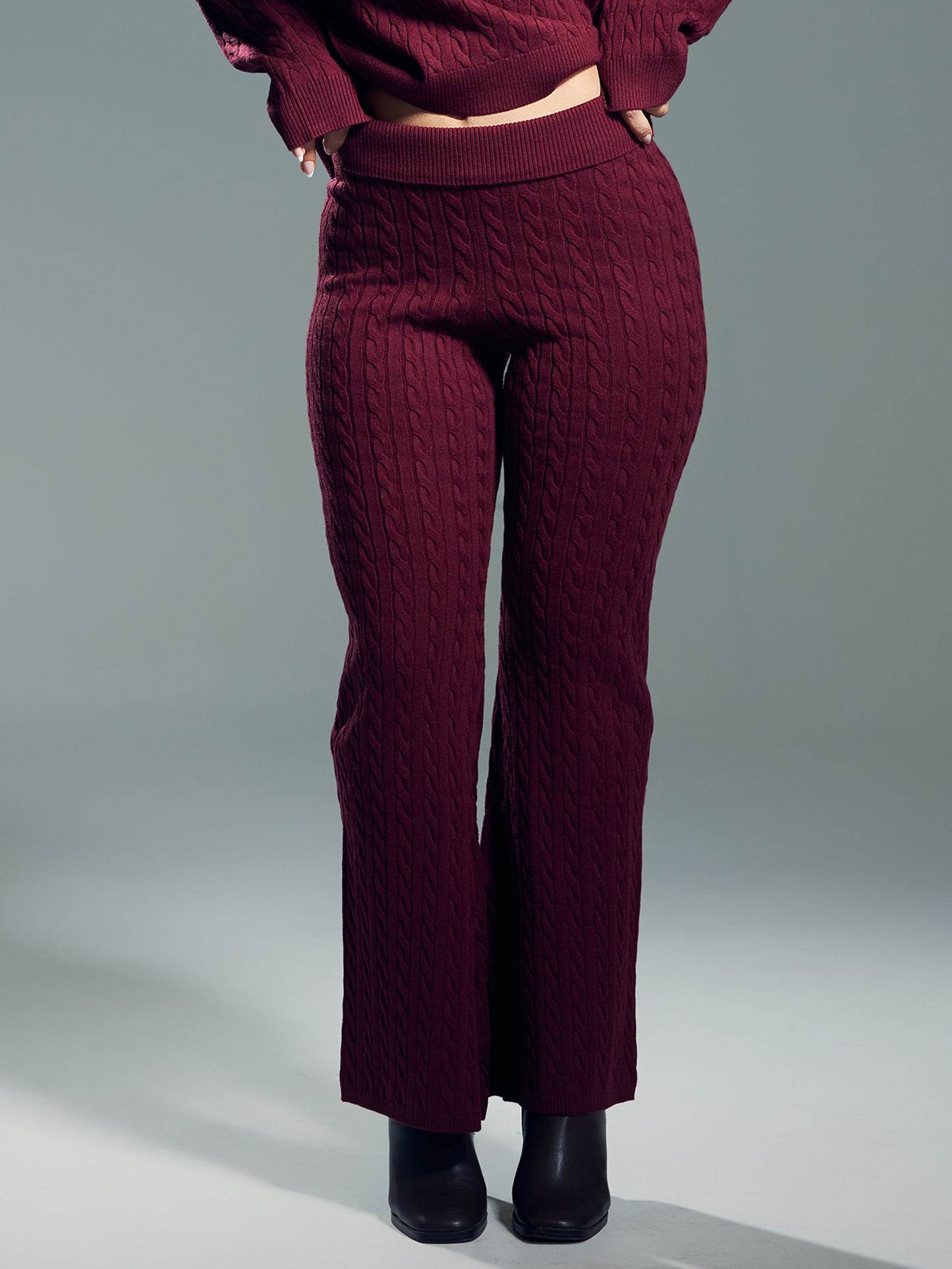 Cable Knit Fold Over Flare Pants