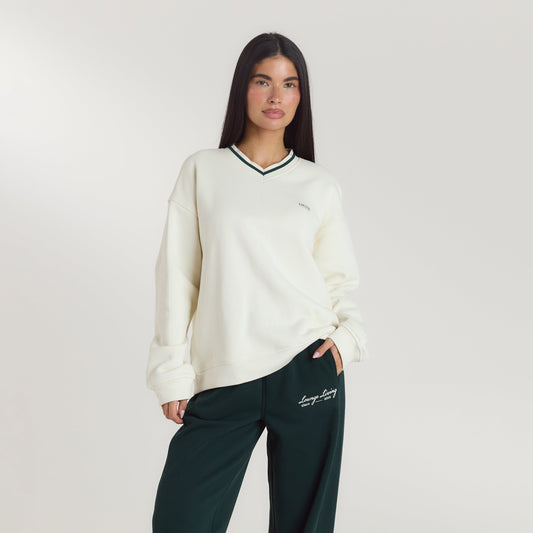 Lounge Living V-Neck Jumper - Cream
