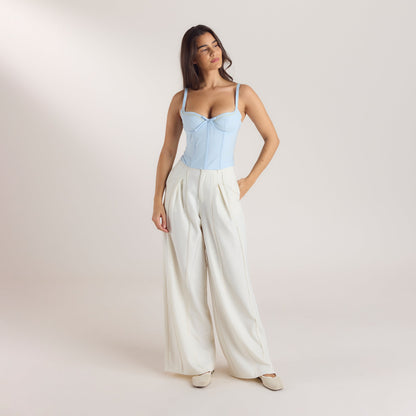 Wide-Leg Pleat Detail Trousers - Off White