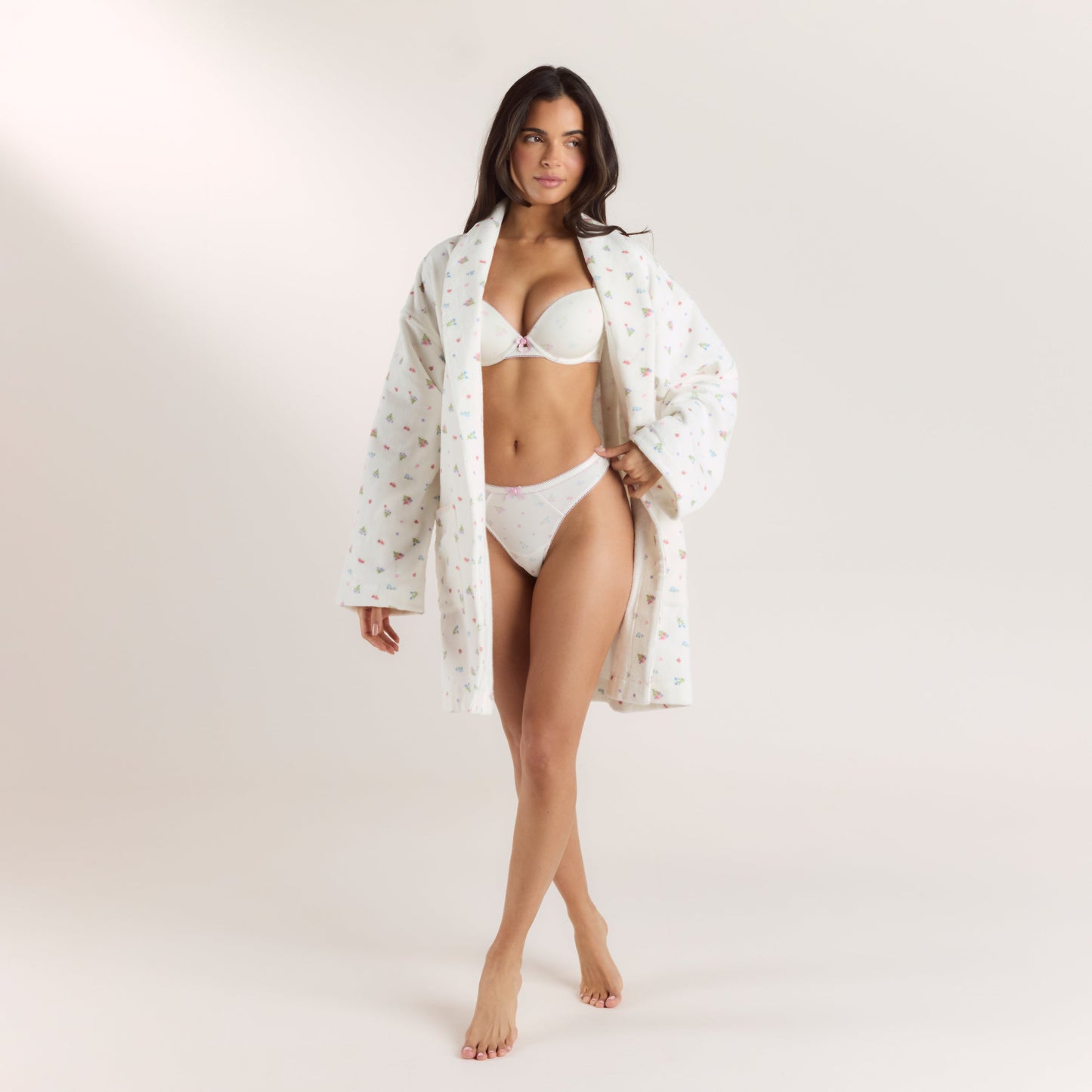 Towelling Bathrobe - White Print