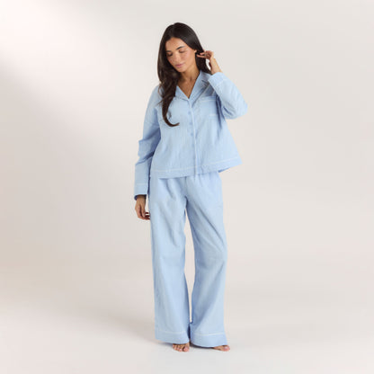 Textured Cotton Pyjama Bottoms - Blue