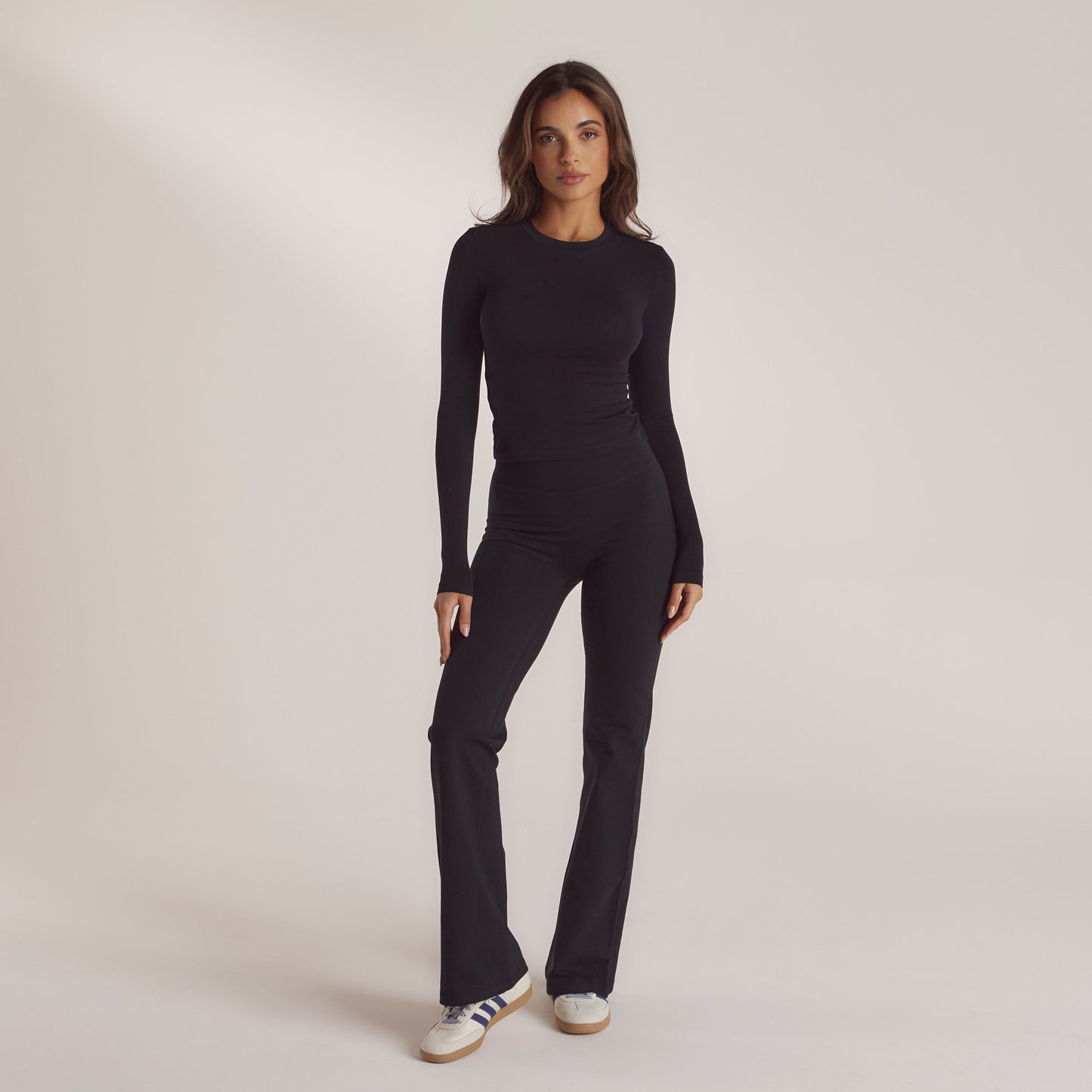 Cotton Blend Long Sleeve Top - Black