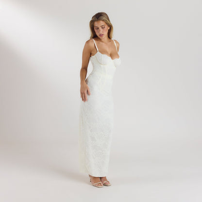 Blossom Maxi Dress with Bodysuit - Cream