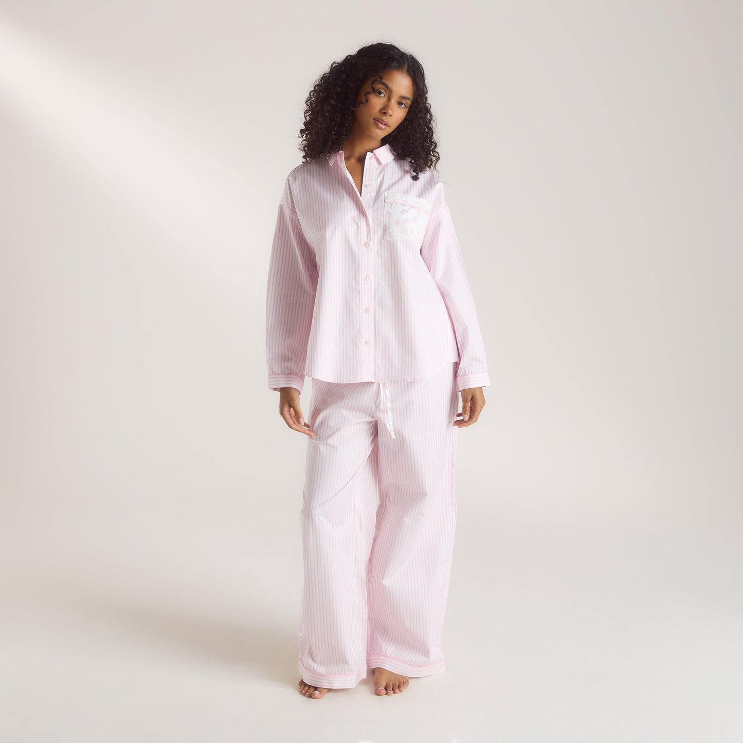 Bloom & Stripe Pyjama Shirt - Pink