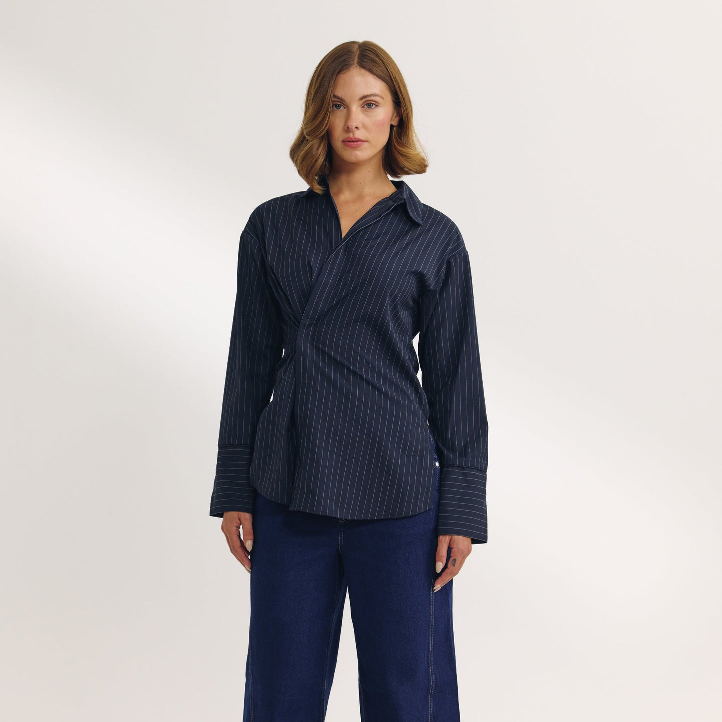 Asymmetric Shirt - Navy Pinstripe