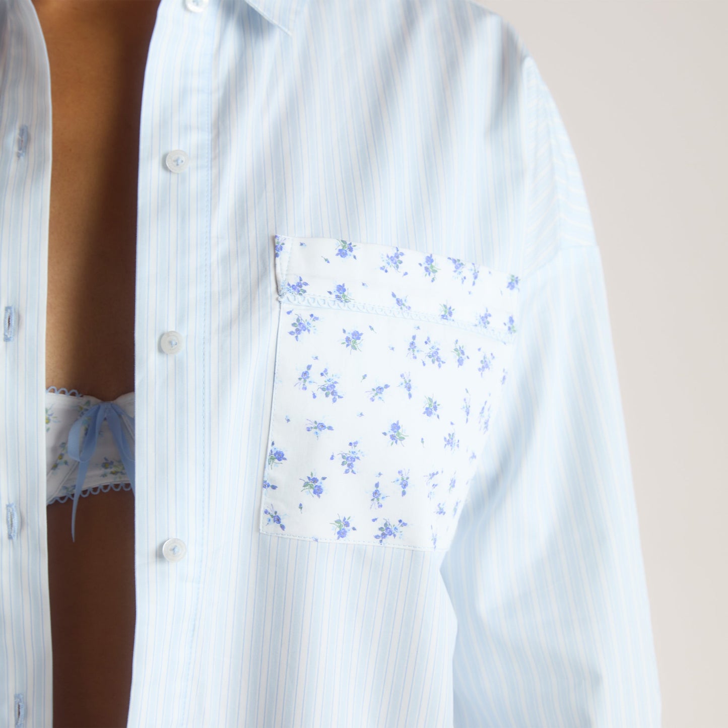 Bloom & Stripe Pyjama Shirt - Blue
