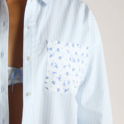 Bloom & Stripe Pyjama Shirt - Blue