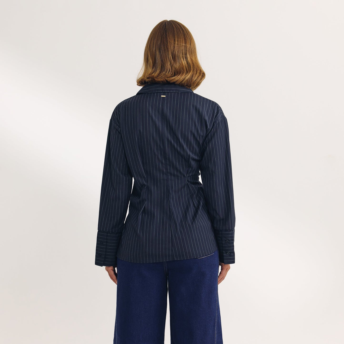 Asymmetric Shirt - Navy Pinstripe