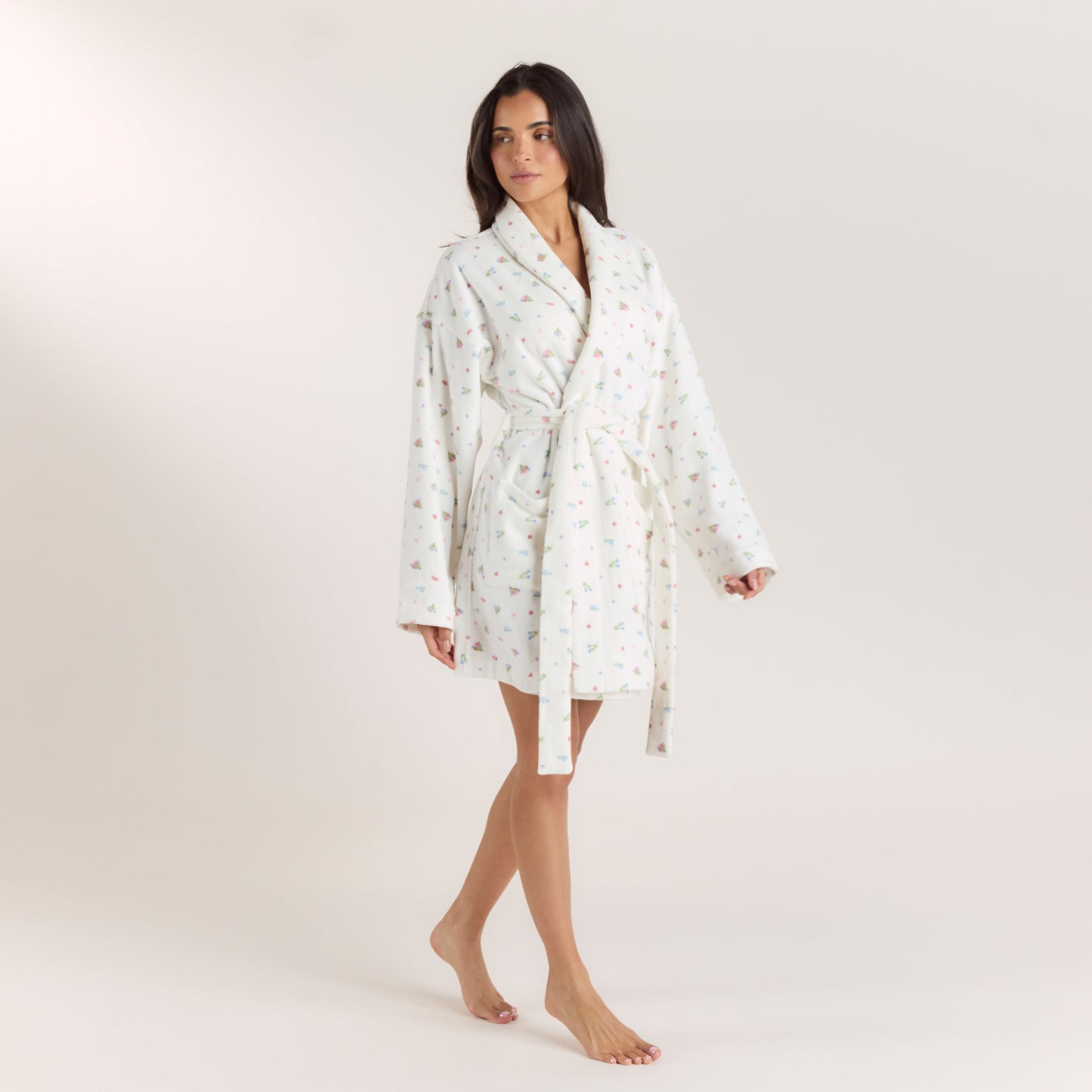 Towelling Bathrobe - White Print