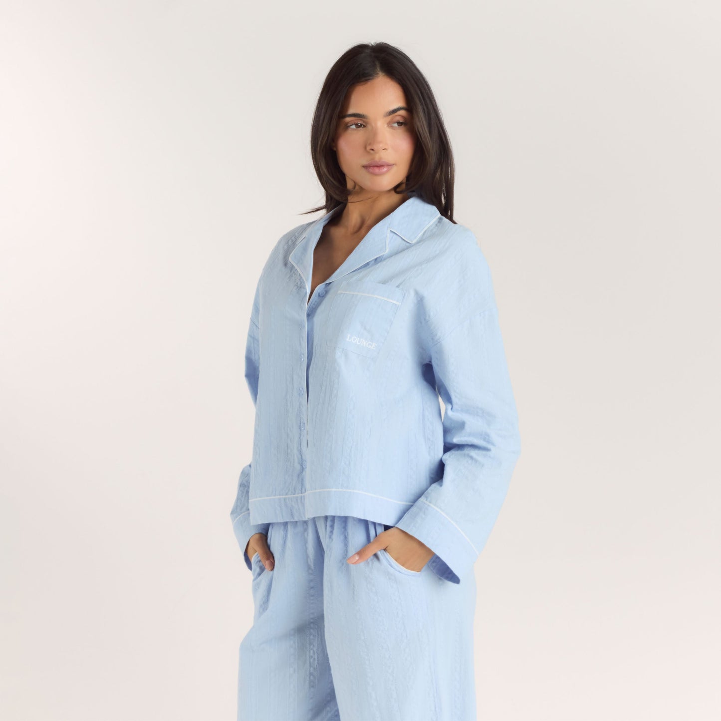 Textured Cotton Pyjama Shirt - Blue