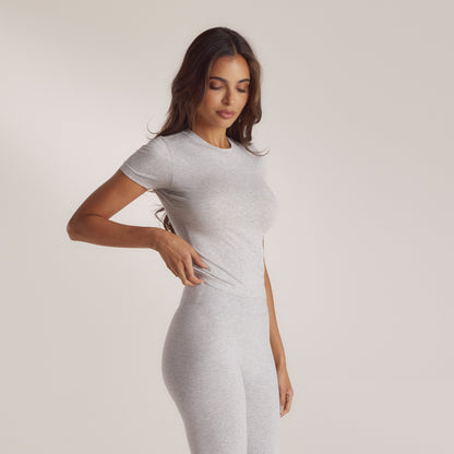 Cotton Blend Short Sleeve Top - Grey Marl