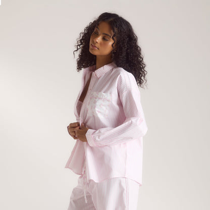 Bloom & Stripe Pyjama Shirt - Pink