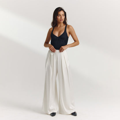 Pleated Mesh Bodysuit - Black