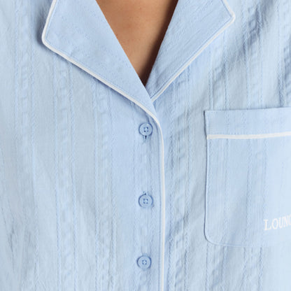 Textured Cotton Pyjama Shirt - Blue