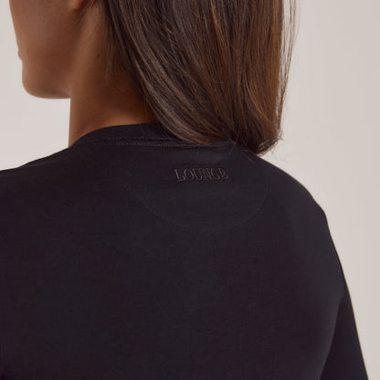 Cotton Blend Long Sleeve Top - Black