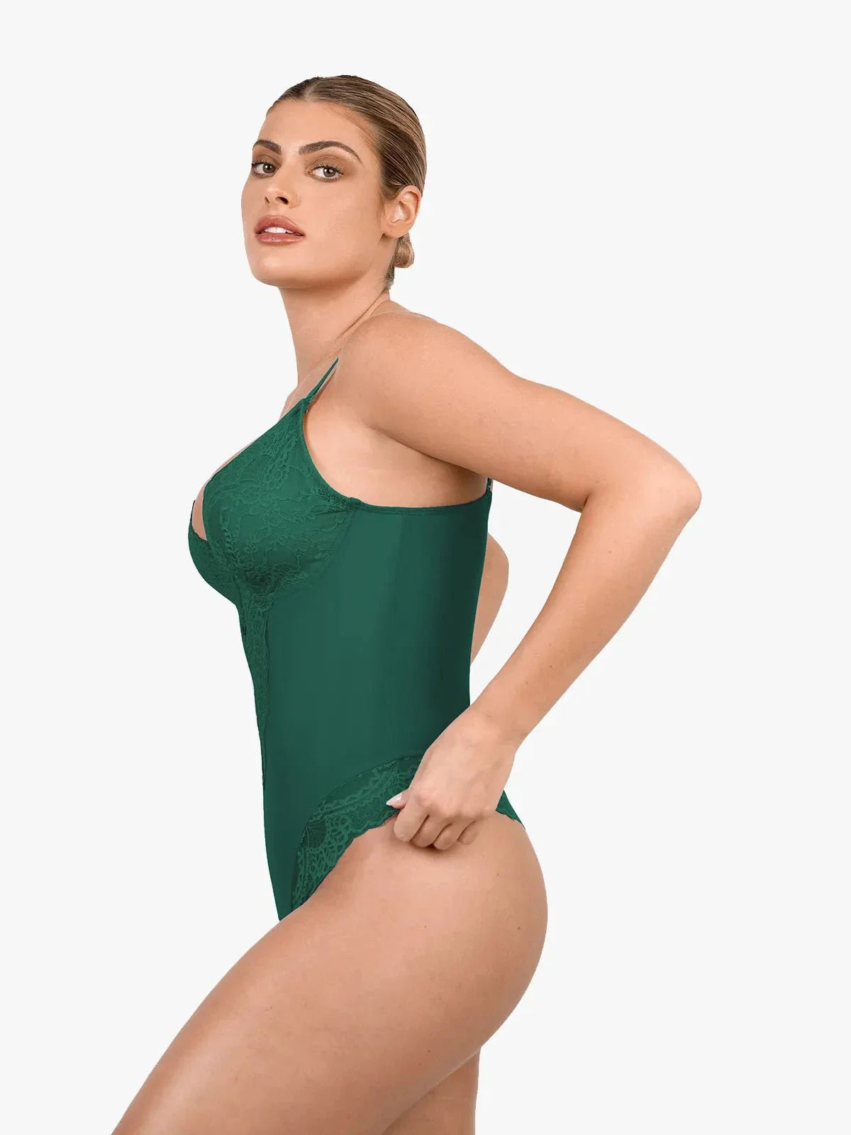 Shapewear Lace Deep V-Neck Sculpting Thong Bodysuit