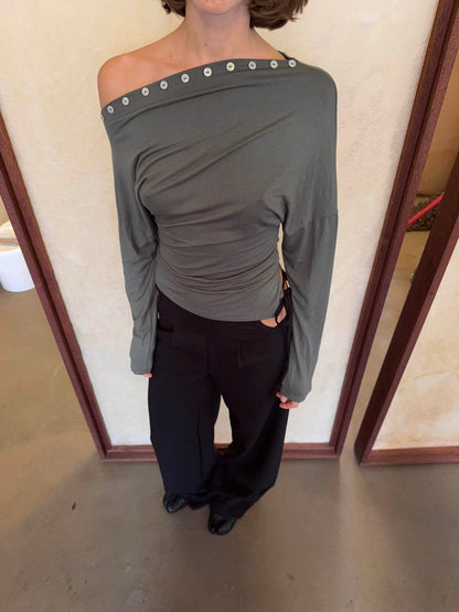 Ukana blouse with buttons - Khaki