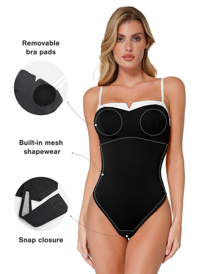Shapewear Contrast Bra Strap Tummy Control Bodysuit