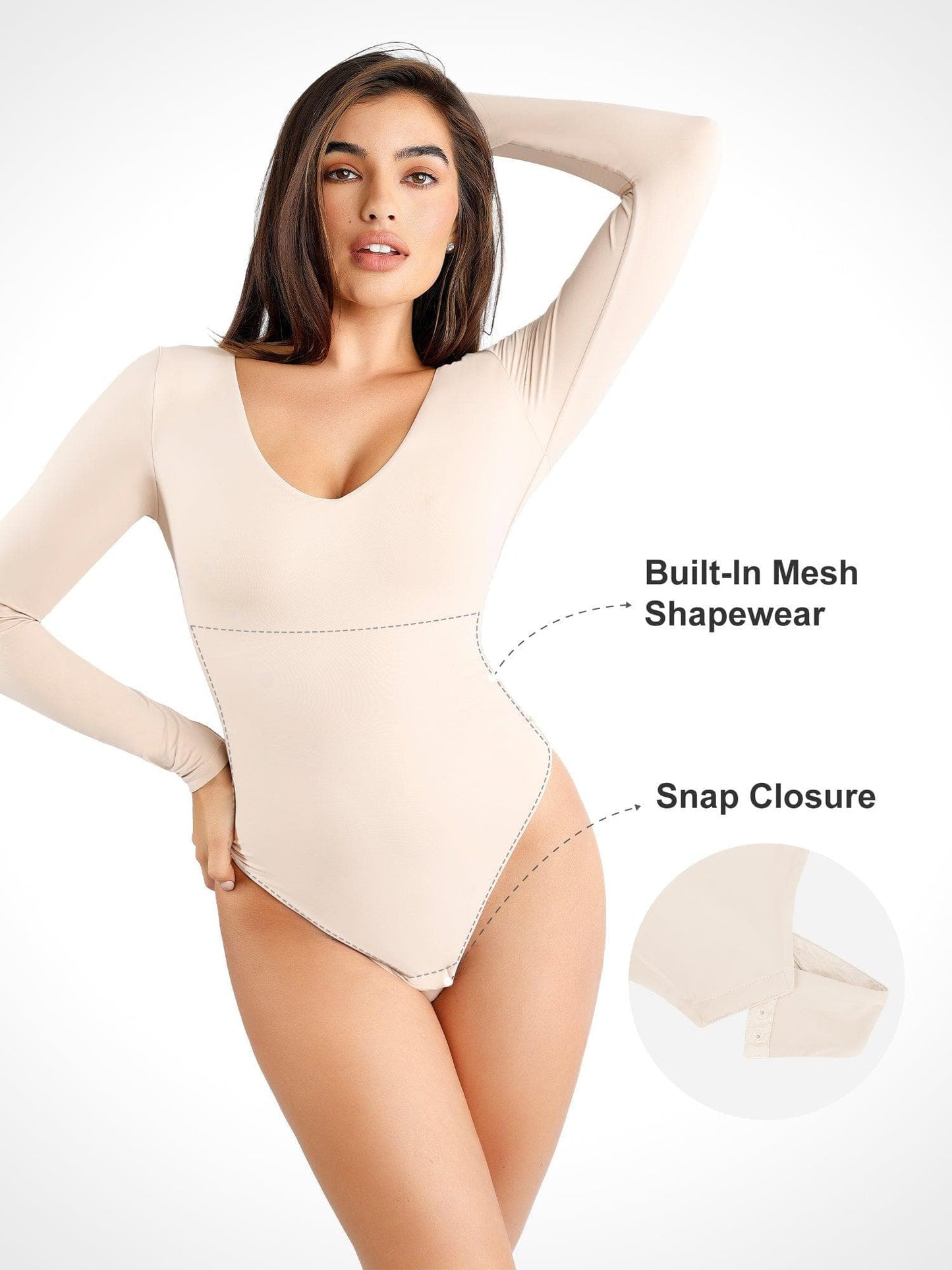 Shapewear CloudSense Long Sleeve V-Neck Sculpting Bodysuit