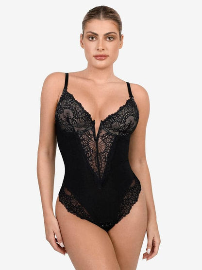 Seamless Lace V-Neck Shapewear Bodysuit