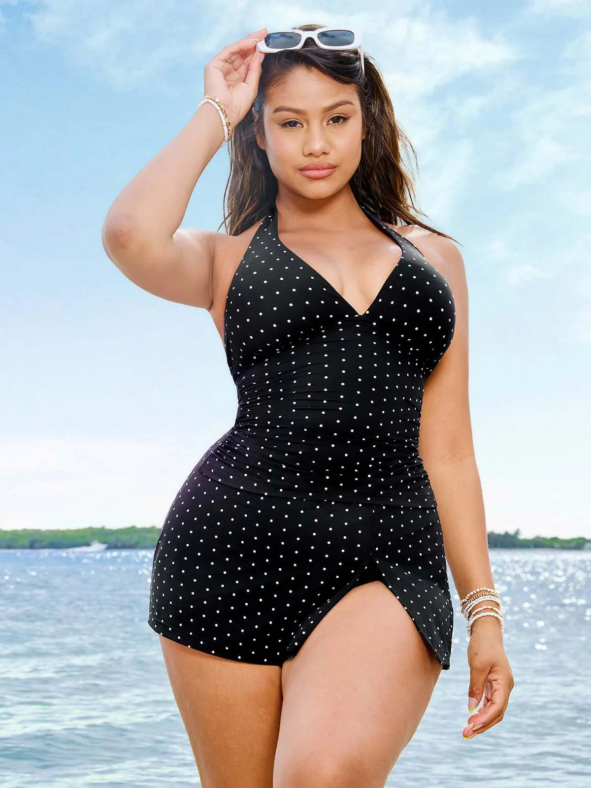 Sculpting Halter Tankini Skirt Swimsuit Set