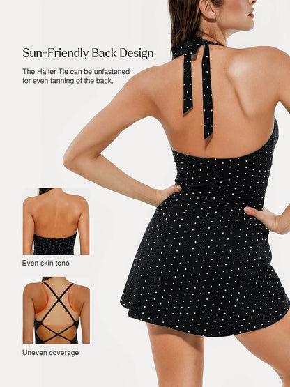 Sculpting Halter Tankini Skirt Swimsuit Set