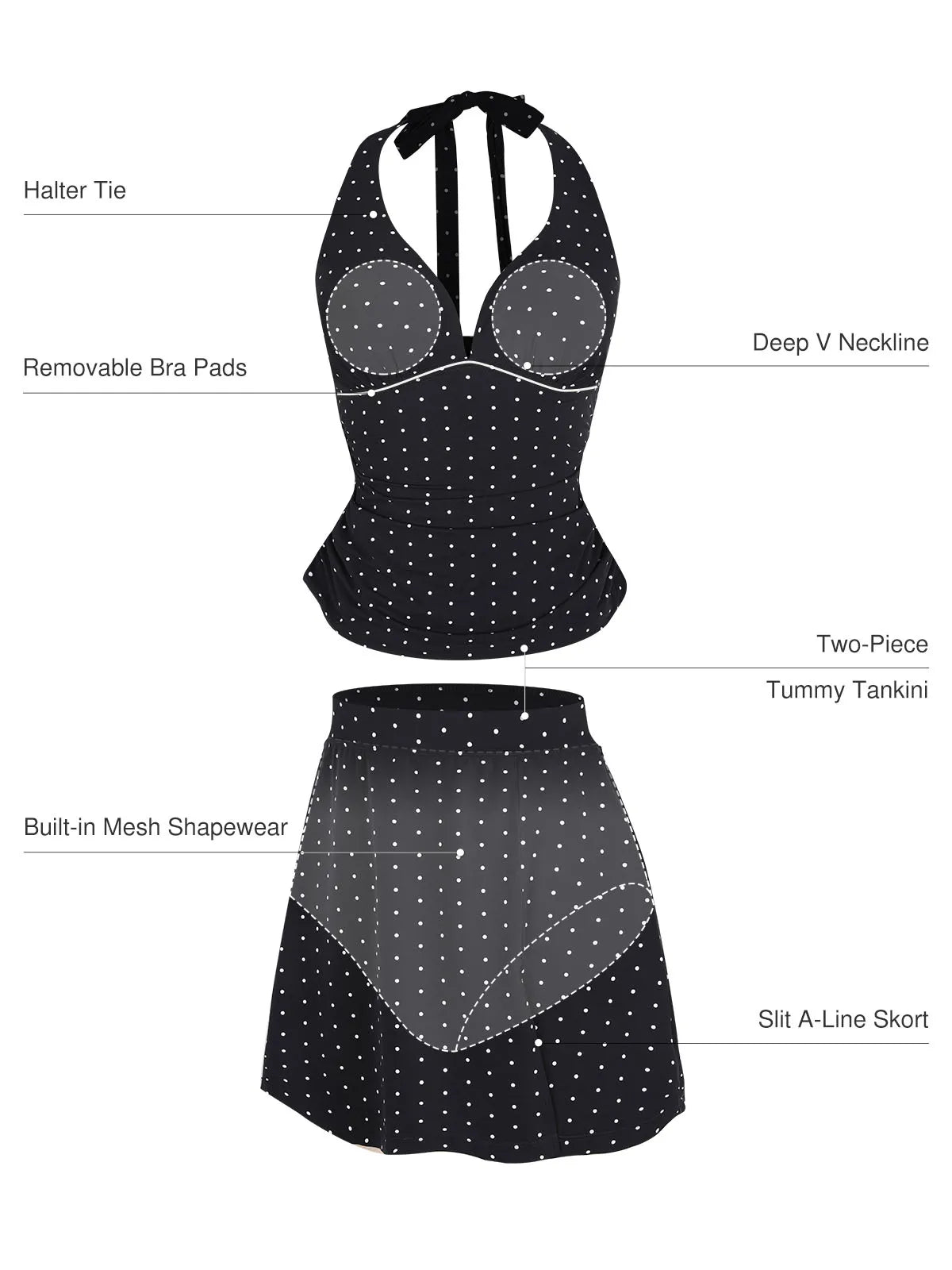 Sculpting Halter Tankini Skirt Swimsuit Set
