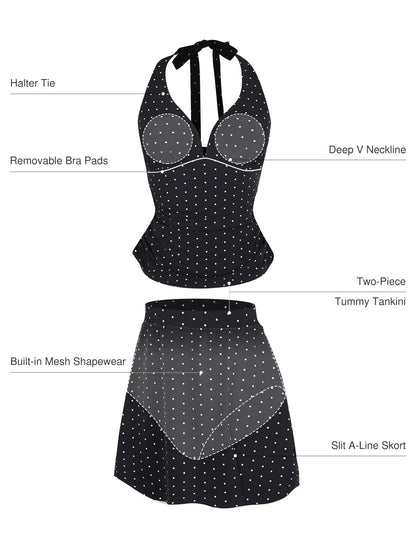 Sculpting Halter Tankini Skirt Swimsuit Set