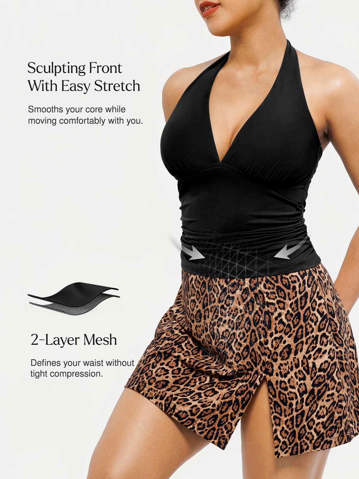 Sculpting Halter Tankini Skirt Swimsuit Set